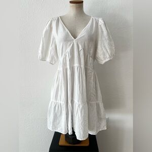 SEED Heritage 100% French Linen Ruffled Tiered Mini Dress Boho 12